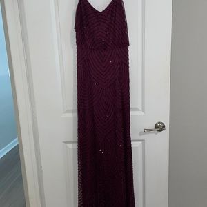 Adrianna Papell Long Beaded Blouson Gown Cassis Size 10